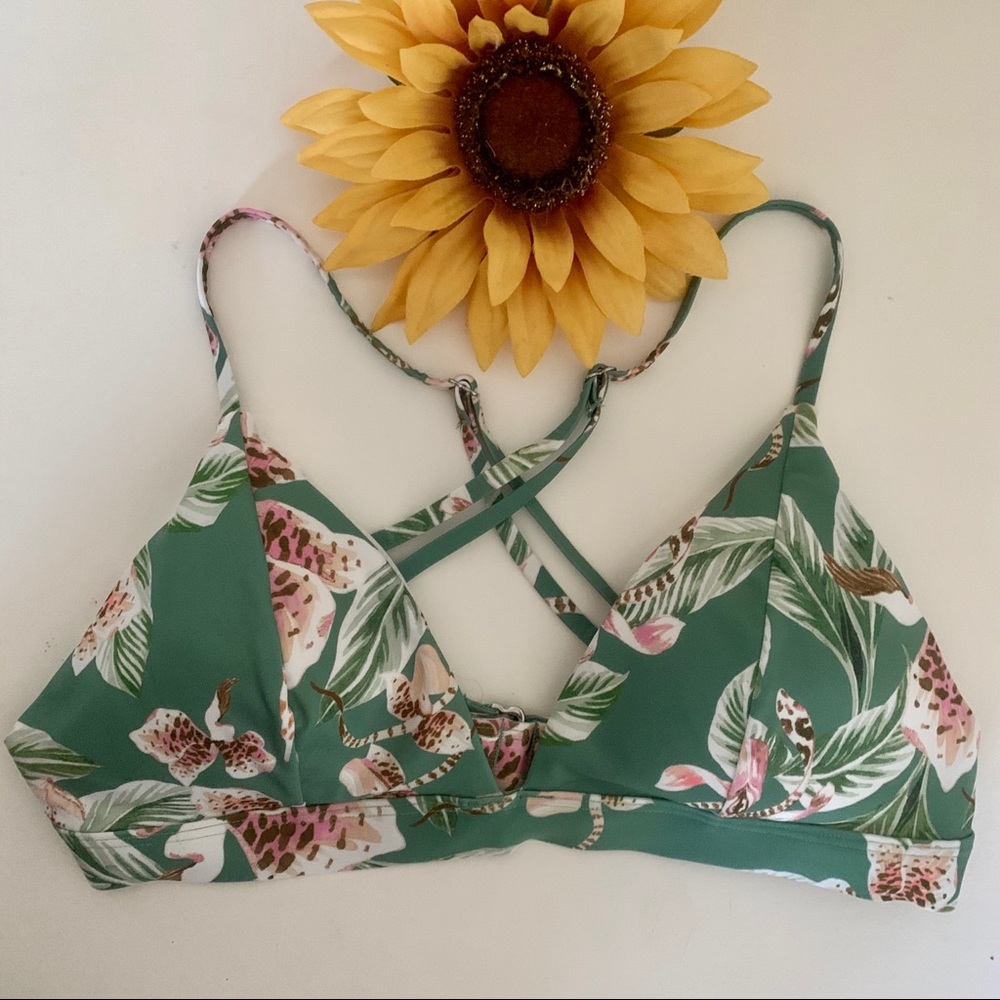 Green Tropical Leopard Triangle Bikini Top